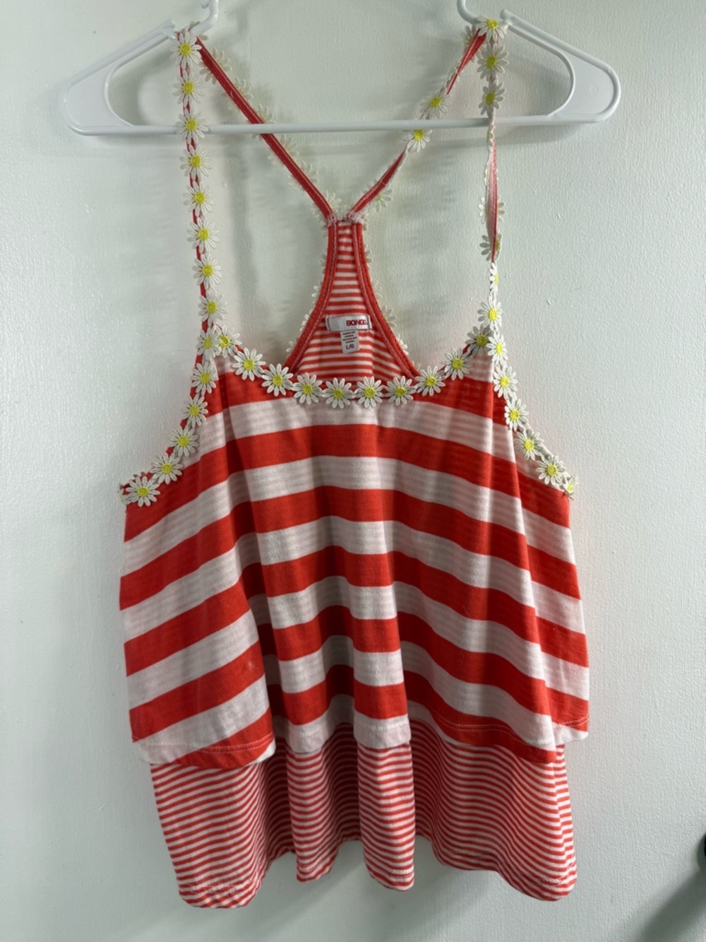 BONGO Red & White Striped Daisy-Trim Racerback Tank